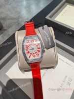 High Quality Replica Franck Muller V32 Red Rubber Strap White Face Dial Diamond-Inlaid Silver Bezel Watch 42*32mm